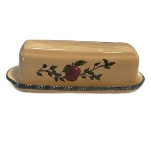 Vintage cottagecore country Tan Butter Dish Apple Design kitchenware